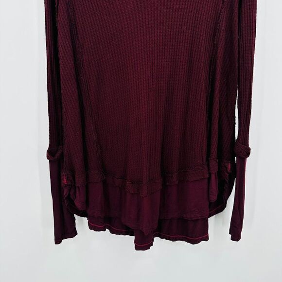 Free People Size XS Maroon Wide Red Oversized Boho Laguna Tunic Top Waffle Knit - Picture 4 of 8